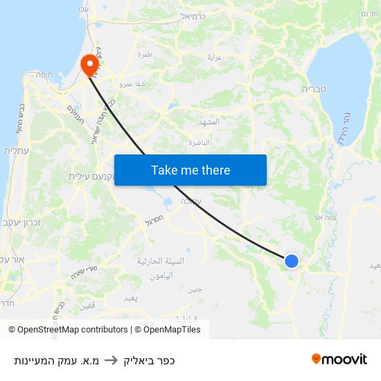 מ.א. עמק המעיינות to כפר ביאליק map