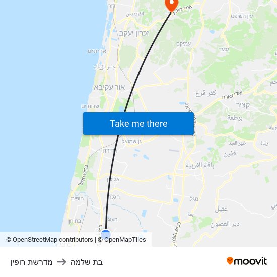 מדרשת רופין to בת שלמה map