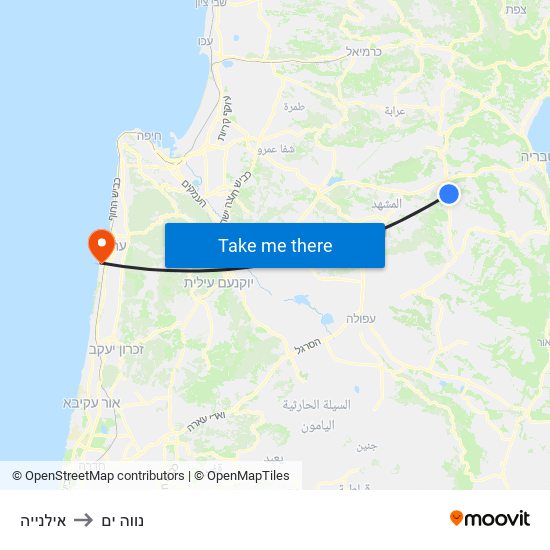 אילנייה to נווה ים map