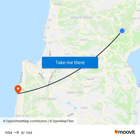 צפת to נווה ים map