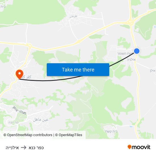 אילנייה to כפר כנא map