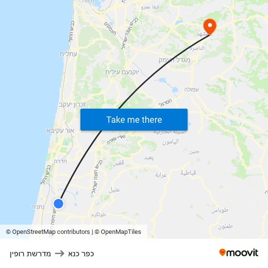 מדרשת רופין to כפר כנא map