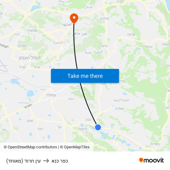 עין חרוד (מאוחד) to כפר כנא map