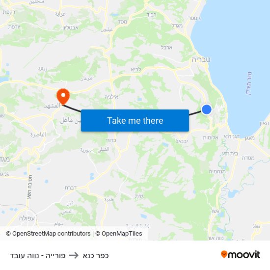 פורייה - נווה עובד to כפר כנא map