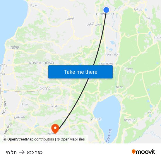 תל חי to כפר כנא map