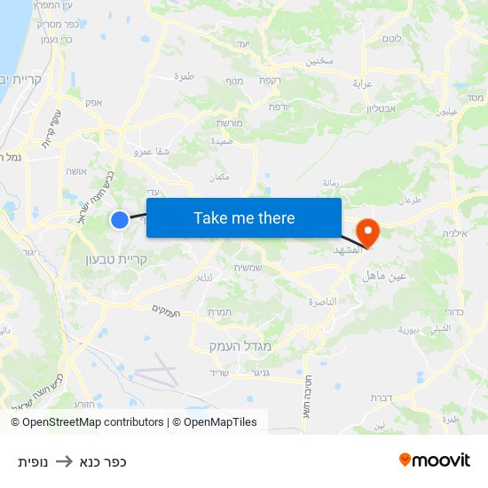 נופית to כפר כנא map
