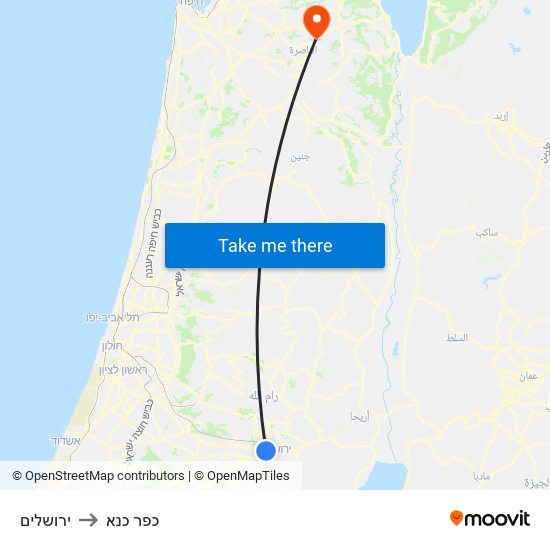 ירושלים to כפר כנא map