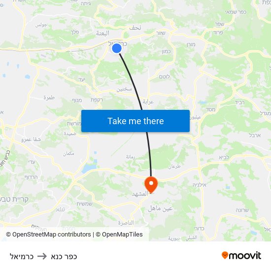 כרמיאל to כפר כנא map