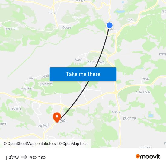 עיילבון to כפר כנא map