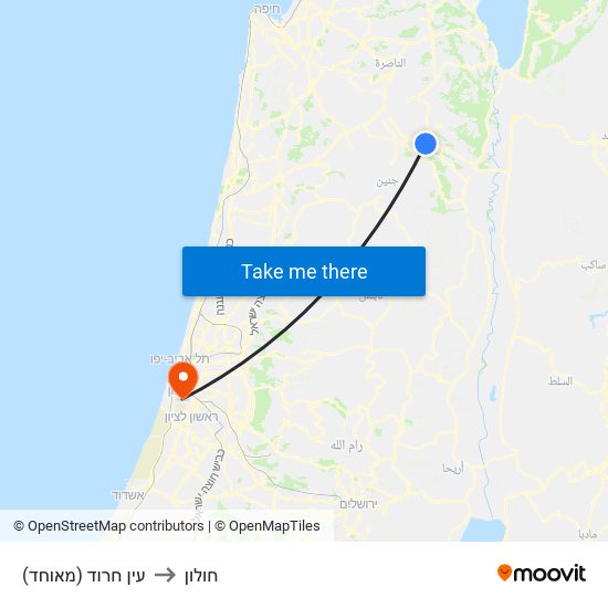 עין חרוד (מאוחד) to חולון map