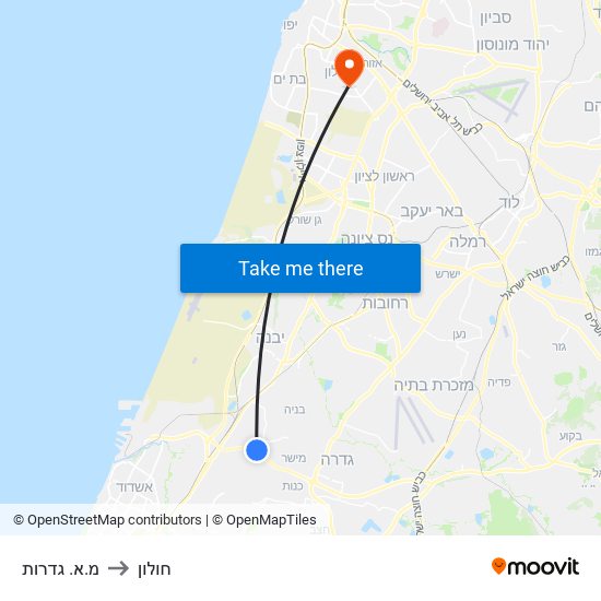 מ.א. גדרות to חולון map