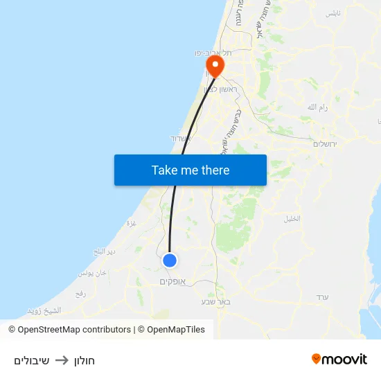 שיבולים to חולון map