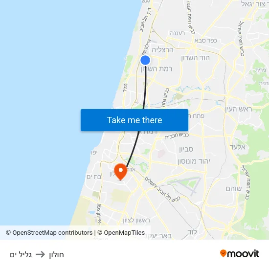 גליל ים to חולון map