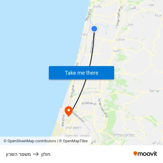 משמר השרון to חולון map