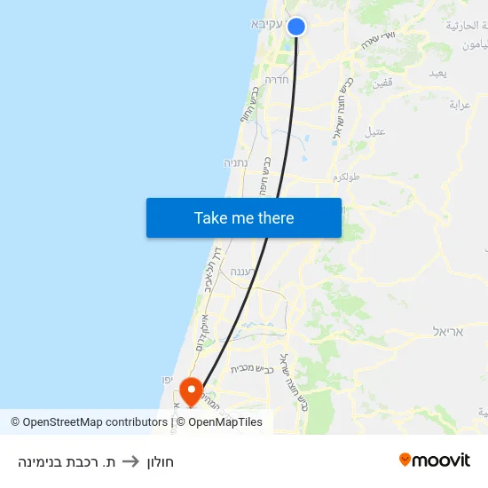 ת. רכבת בנימינה to חולון map