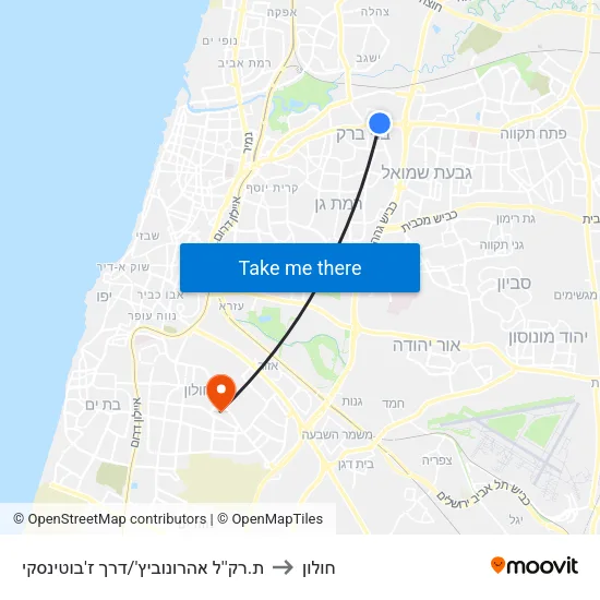 ת.רק''ל אהרונוביץ'/דרך ז'בוטינסקי to חולון map