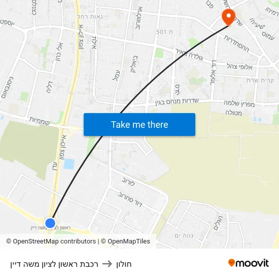 רכבת ראשון לציון משה דיין to חולון map