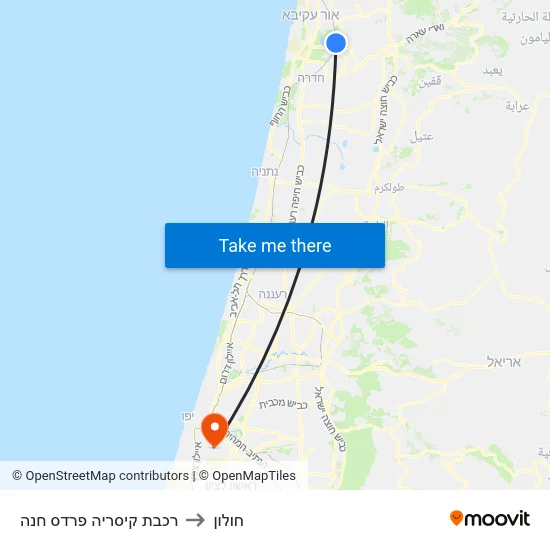 רכבת קיסריה פרדס חנה to חולון map