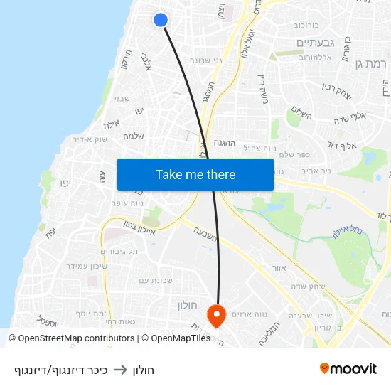 כיכר דיזנגוף/דיזנגוף to חולון map