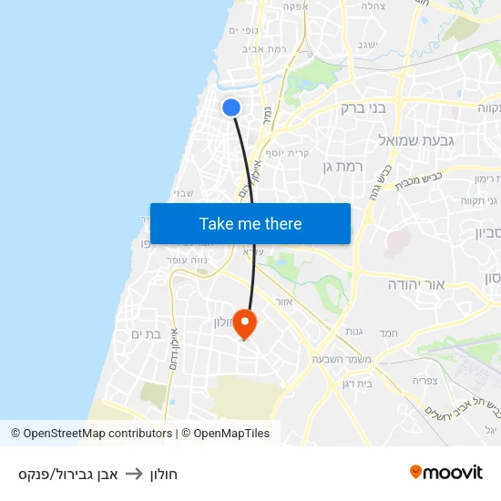 אבן גבירול/פנקס to חולון map
