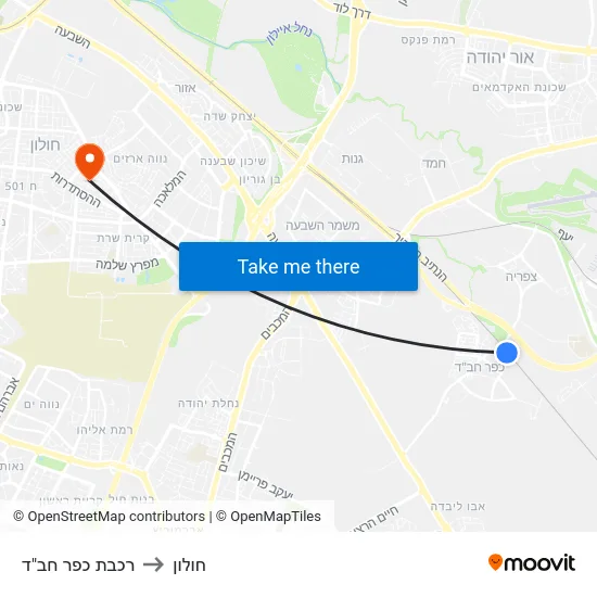 רכבת כפר חב"ד to חולון map