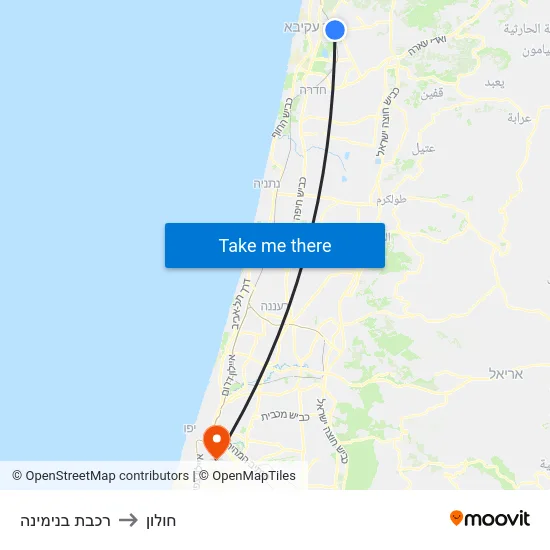 רכבת בנימינה to חולון map