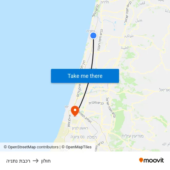 רכבת נתניה to חולון map