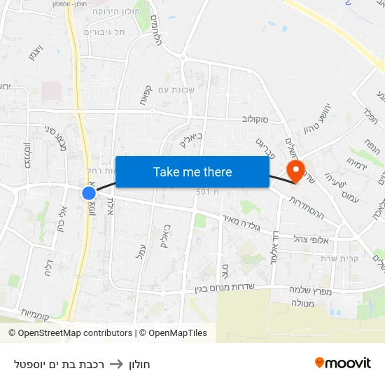 רכבת בת ים יוספטל to חולון map