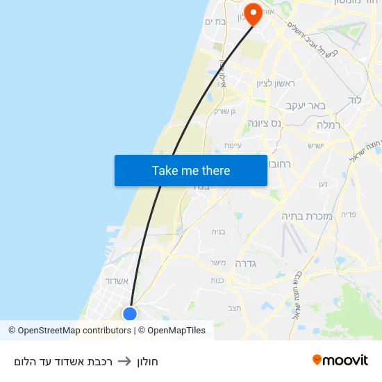 רכבת אשדוד עד הלום to חולון map