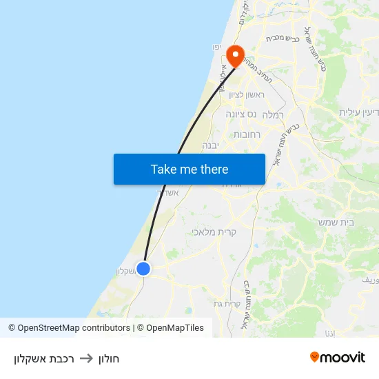 רכבת אשקלון to חולון map