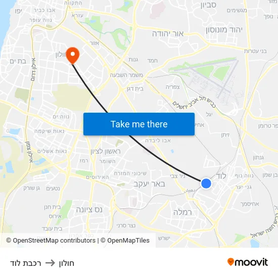 רכבת לוד to חולון map