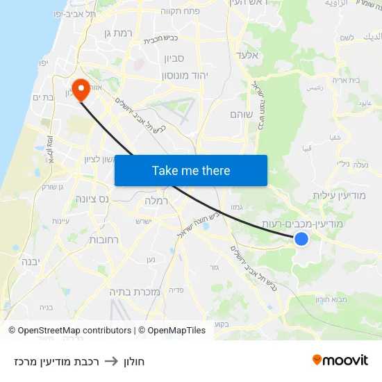 רכבת מודיעין מרכז to חולון map