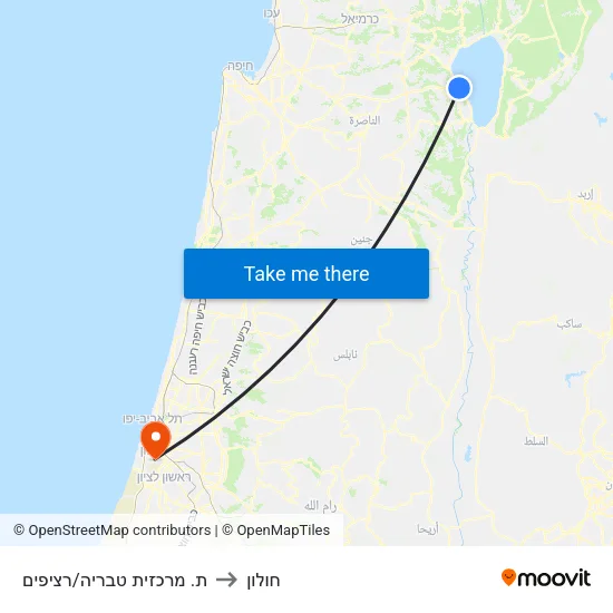 ת. מרכזית טבריה/רציפים to חולון map