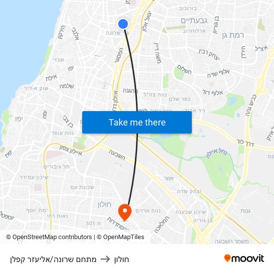 מתחם שרונה/אליעזר קפלן to חולון map