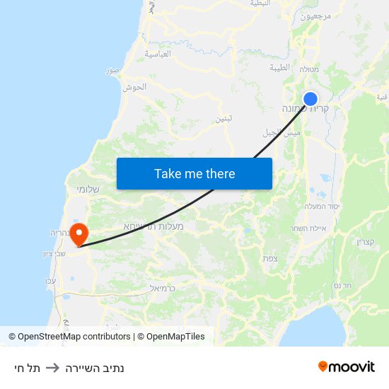 תל חי to נתיב השיירה map