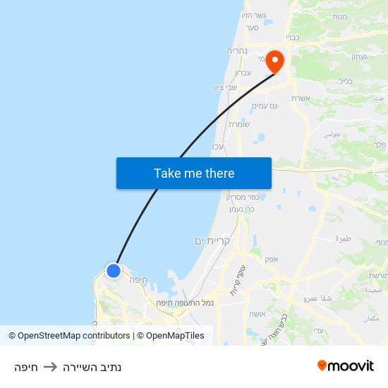 חיפה to נתיב השיירה map