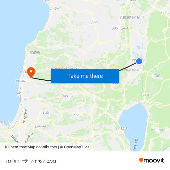 חולתה to נתיב השיירה map