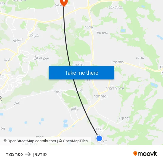 כפר מצר to טורעאן map