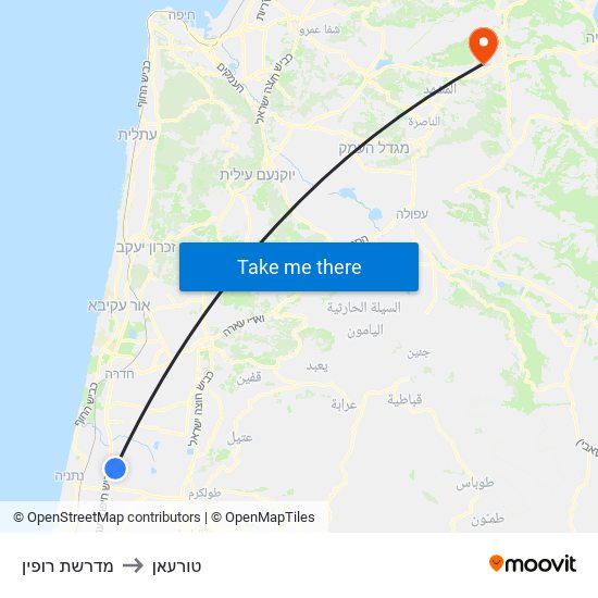 מדרשת רופין to טורעאן map