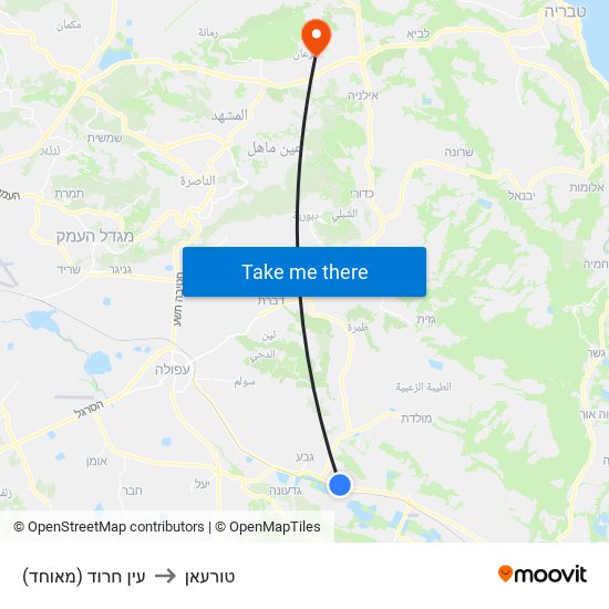 עין חרוד (מאוחד) to טורעאן map