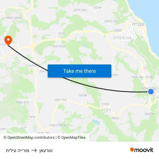 פורייה עילית to טורעאן map