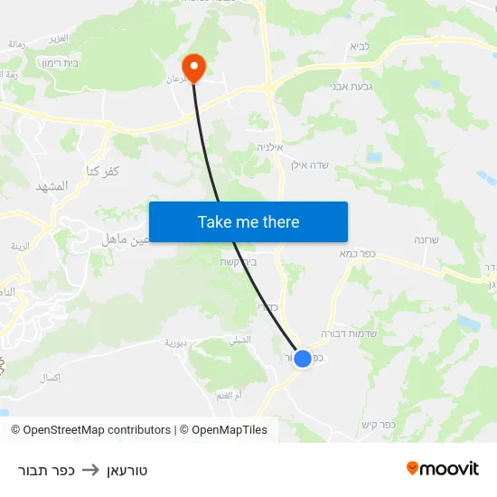 כפר תבור to טורעאן map
