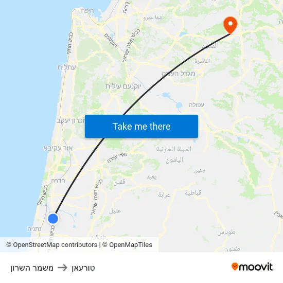 משמר השרון to טורעאן map