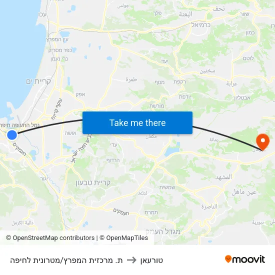 ת. מרכזית המפרץ/מטרונית לחיפה to טורעאן map