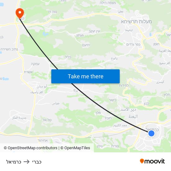 כרמיאל to כברי map