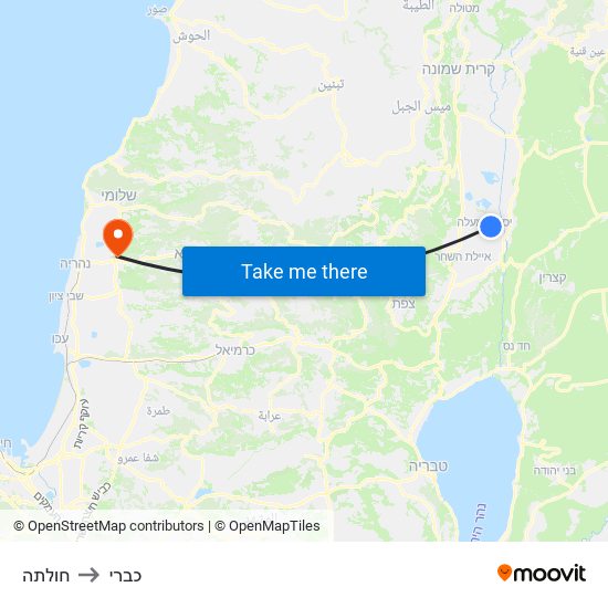 חולתה to כברי map