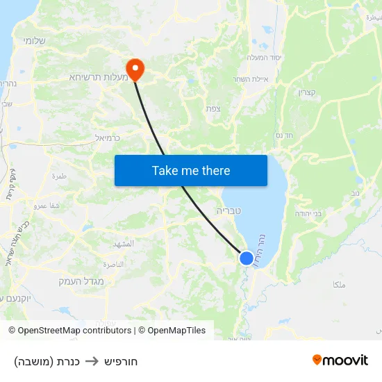 כנרת (מושבה) to חורפיש map