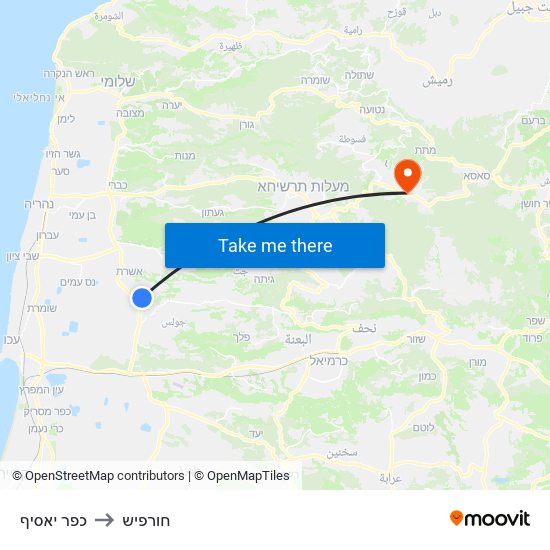 כפר יאסיף to חורפיש map