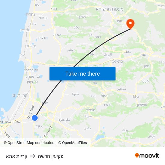 קריית אתא to פקיעין חדשה map