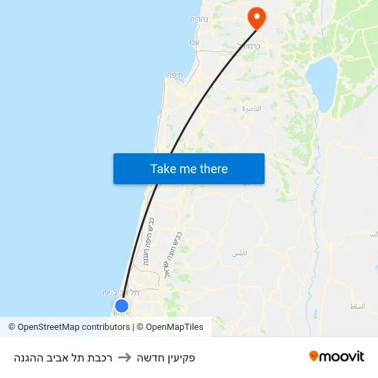 רכבת תל אביב ההגנה to פקיעין חדשה map